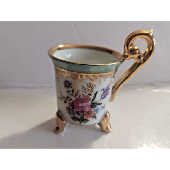 Set of Two Small Hand Painted Gold Gilded Decorative Mugs by Birdland - Picture 2 of 16